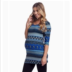 Pinkblush Tops - Pinkblush Blue Moroccan Print Fitted Maternity Top Pinkblush Tops - Pinkblush Blue Moroccan Print Fitted Maternity Top